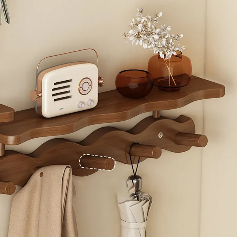 Ripple Collection | Wall Mounted Coat Rack with Shelf & Hooks | Stylish Bamboo Storage for Clutter-Free Entryways