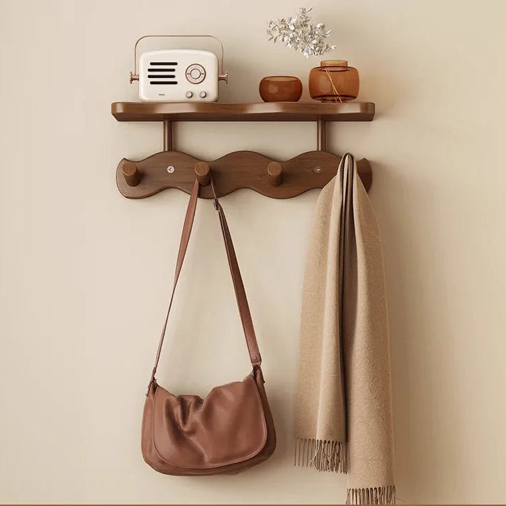 Ripple Collection | Wall Mounted Coat Rack with Shelf & Hooks | Stylish Bamboo Storage for Clutter-Free Entryways
