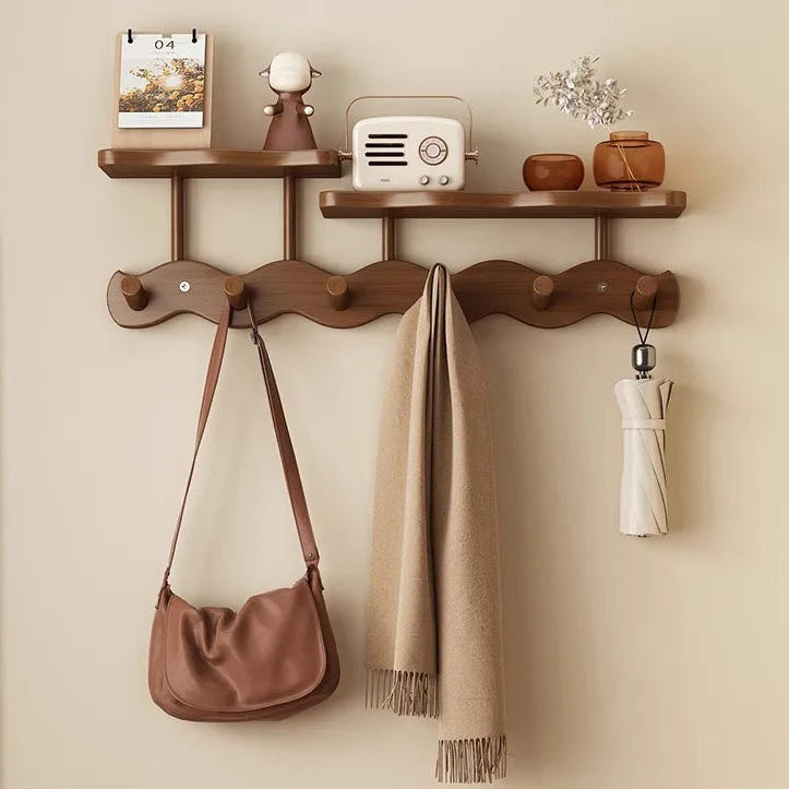 Ripple Collection | Wall Mounted Coat Rack with Shelf & Hooks | Stylish Bamboo Storage for Clutter-Free Entryways